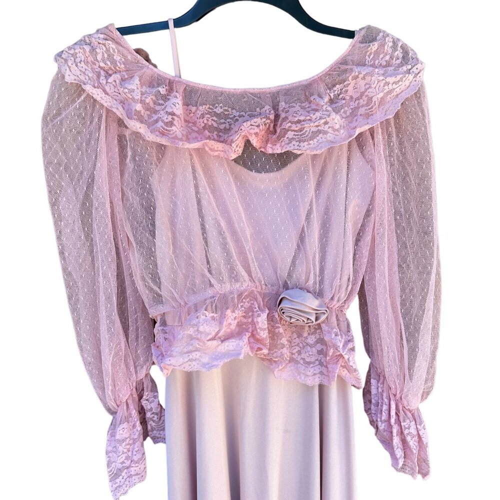 Vintage Eve of MIlady Lavender 70s 80s Satin Lace Cover Prom Bridesmaid Dress Si